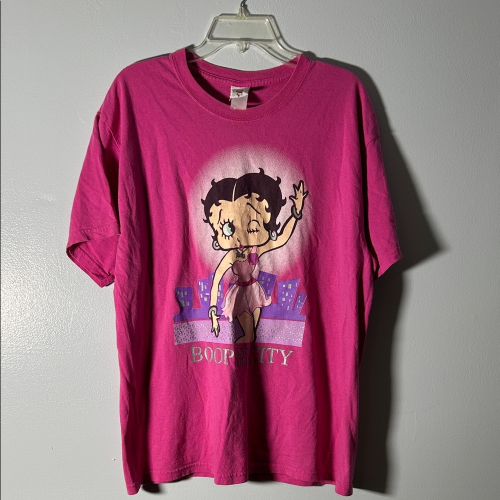 Betty Boop Vintage Hot Pink Graphic Tee with City Scene